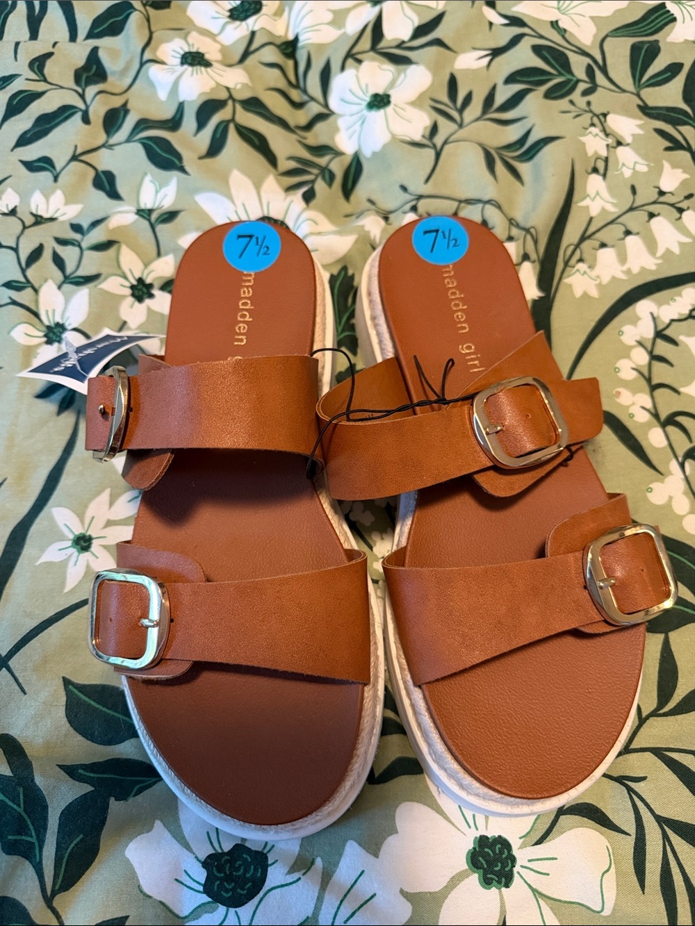 Madden Girl Tan Double-Buckle Slide Sandals
